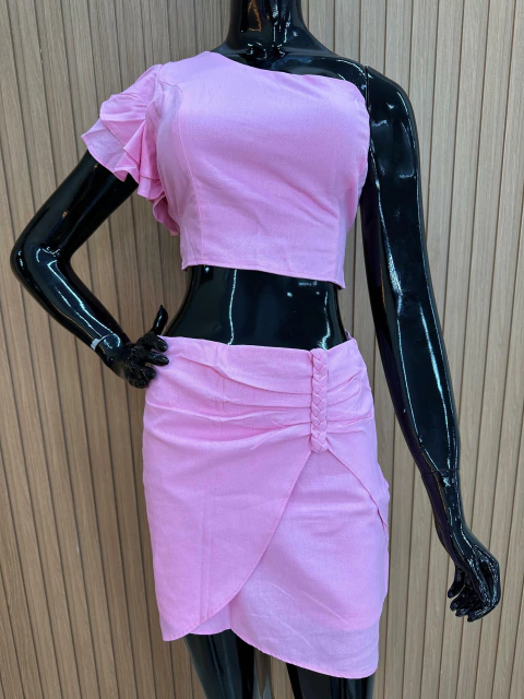 Conjunto Feminino Cropped + Short Saia em Viscose com Linho - Elegância e Modernidade ?