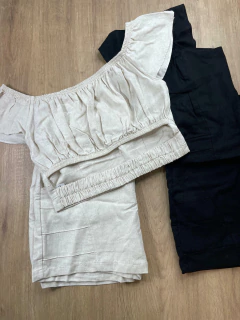 Conjunto Feminino Cropped + Short Saia em Viscose com Linho - Elegância e Conforto ?