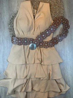 Vestido Curto em Viscose Encorpada com Babados e Amarração nas Costas - comprar online