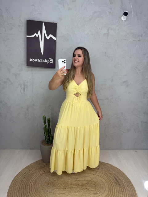 Vestido Longo em Viscose com Detalhe Frontal - comprar online