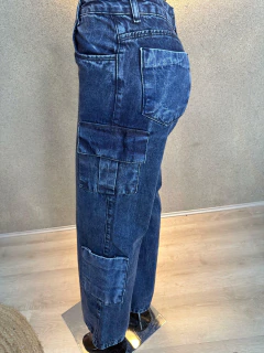 Calça Cargo Jeans Feminina - Azul Denim Escuro - comprar online