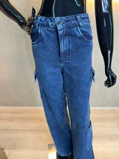 Calça Cargo Jeans Feminina - Azul Denim Escuro