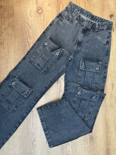 Calça Jeans Cargo Wide Leg Feminina- Grafite Estonado - comprar online