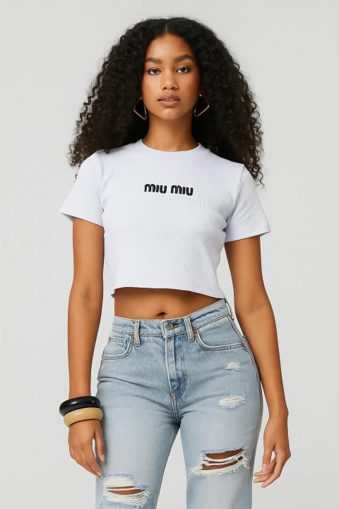 Cropped Feminino Miu Miu em Algodão com Elastano ?