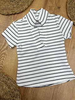 Blusa Canelada em Poliéster com Elastano-Gola estilo Polo - loja online