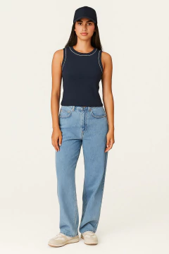 BLUSA REGATA CANELADA DE ALGODÃO COM ELASTANO