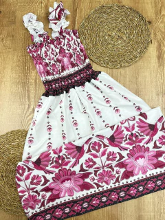 Vestido Longo Estampado em Poliéster com Elastano com Alça