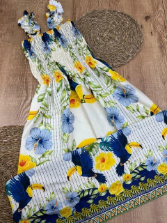 Vestido Longo Estampado em Poliéster com Elastano com Alça na internet