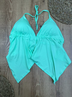 Blusa Suplex Transpassada com Decote V e Costas Abertas