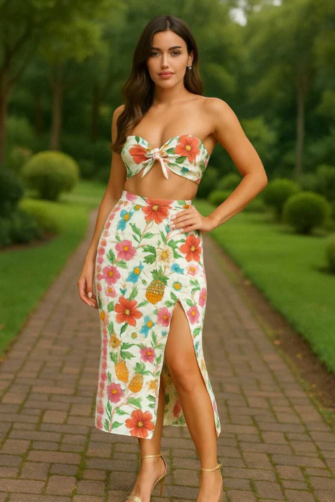 Conjunto Feminino em Suplex - Top e Saia Midi - comprar online