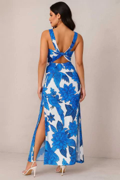 Vestido Longo em Suplex - Decote Quadrado, Bojo, Detalhe em X nas Costas e Duas Fendas Laterais - comprar online