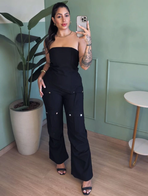 Conjunto Feminino em Poliéster com Elastano - Calça cargo e Blusa Tomara que Caia - comprar online