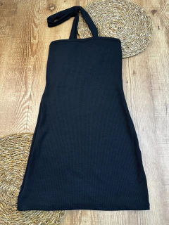 Vestido Canelado com Detalhe no Pescoço e Costa Cruzada em X ✨ - loja online