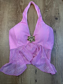 Blusa Bata Tule com Bojo e Detalhe Dourado na internet