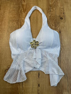 Blusa Bata Tule com Bojo e Detalhe Dourado