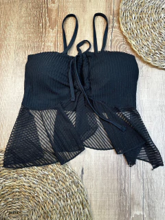 Blusa de Tule Bata com Alça Fina, Bojo e Amarração Frontal - Baratão Confecções