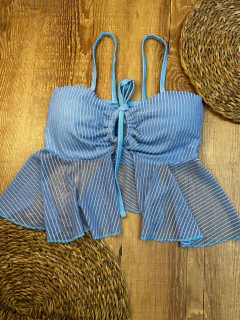 Blusa de Tule Bata com Alça Fina, Bojo e Amarração Frontal