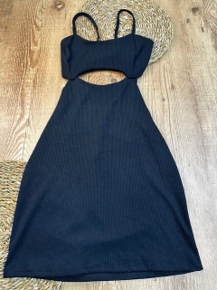 Vestido Canelado Curto com Recorte