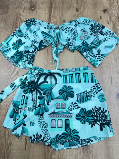 Conjunto Cropped + Short Saia em Viscose Tropical ✨ - Baratão Confecções