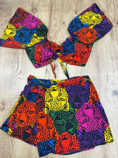 Conjunto Cropped + Short Saia em Viscose Tropical ✨ na internet