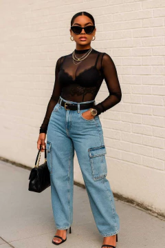 Body de Tule Preto - Manga Longa, Justo e Elegante - comprar online