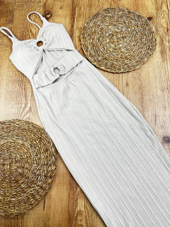 VESTIDO CANELADO DE POLIÉSTER COM ELASTANO - Elegância com Toque Moderno ✨ - loja online