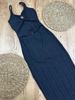 Imagem do VESTIDO CANELADO DE POLIÉSTER COM ELASTANO - Elegância com Toque Moderno ✨