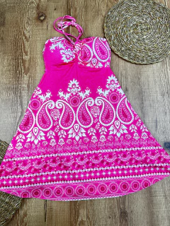 Vestido em Suplex Curto com Bojo e Amarração no Pescoço- Estampas Exclusivas e Moderna