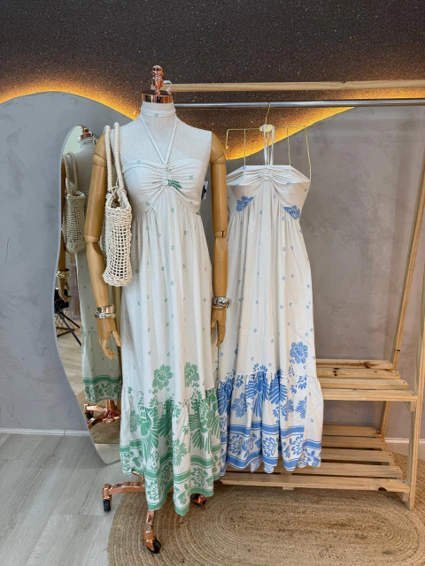 Vestido Longo de Viscose – Estilo Boho Praia com Toque Natural