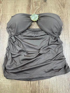 Blusa Tomara que Caia Suplex com Detalhe Dourado e Franzido Lateral