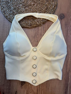 Imagem do Cropped Feminino de Poliéster com Elastano – Modelo Estruturado com Botões Frontais