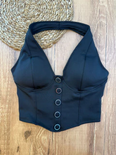 Cropped Feminino de Poliéster com Elastano – Modelo Estruturado com Botões Frontais - loja online