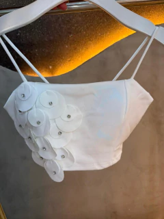 Cropped em Poliéster com Elastano e Apliques Florais com Brilhos - comprar online