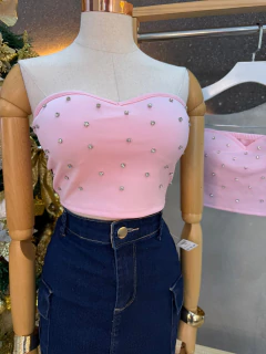 Cropped Tomara que Caia em Poliéster com Elastano e Aplicações de Brilhos ✨ - comprar online