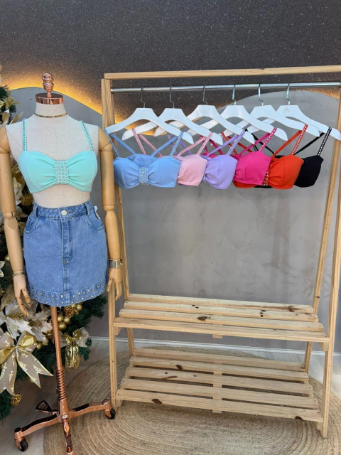 Cropped Laço com Strass – Poliéster com Elastano ✨