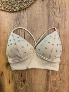 Cropped com Bojo em Poliéster com Elastano e Aplicações de Brilhos ✨
