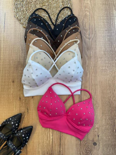 Cropped com Bojo em Poliéster com Elastano e Aplicações de Brilhos ✨ na internet