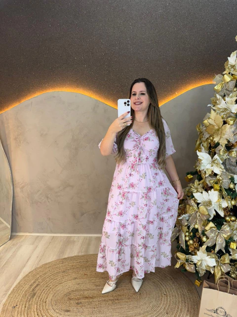 Vestido Longo em Voal com Estampa Floral – Leveza, Romance e Elegância em Cada Detalhe