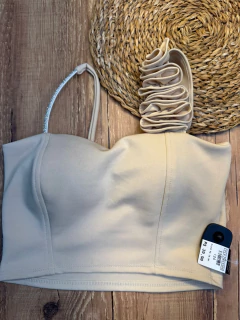 Cropped Feminino Assimétrico com Brilho na Alça – Poliéster com Elastano - loja online