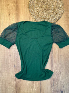 Imagem do Blusa Canelada em Poliéster com Elastano e Manga Bufante em Tule ✨