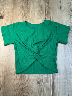 Cropped Canelado com Nó Frontal – Poliéster com Elastano - comprar online