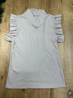 Blusa Canelada de Poliéster com Elastano – Gola Alta e Manga com Babado Estruturado - loja online