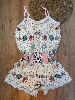 Macaquinho Feminino de Dormir com Estampa de Personagens - Baratão Confecções