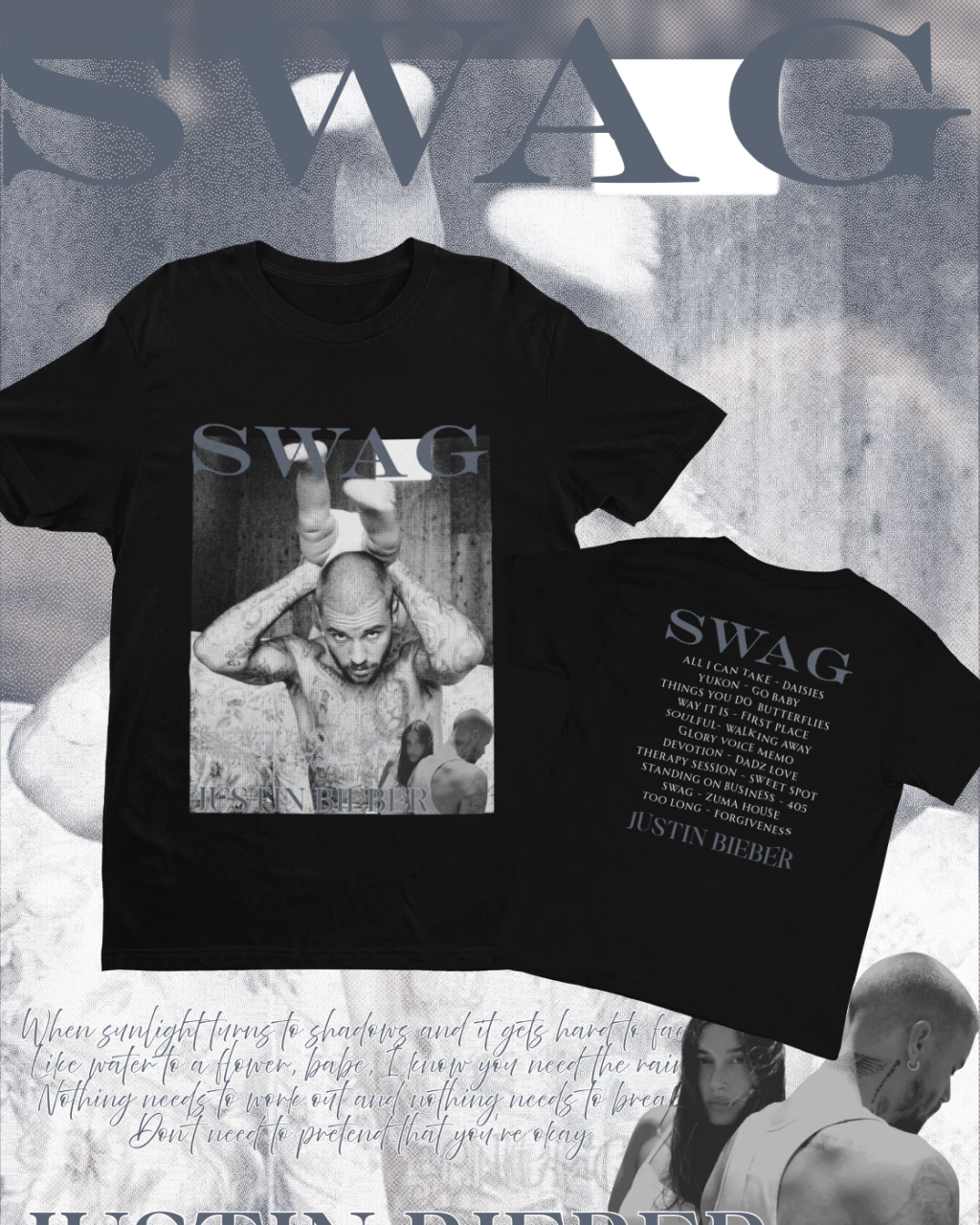 CAMISETA JUSTIN BIEBER SWAG TRACKLIST (ALGODÃO)