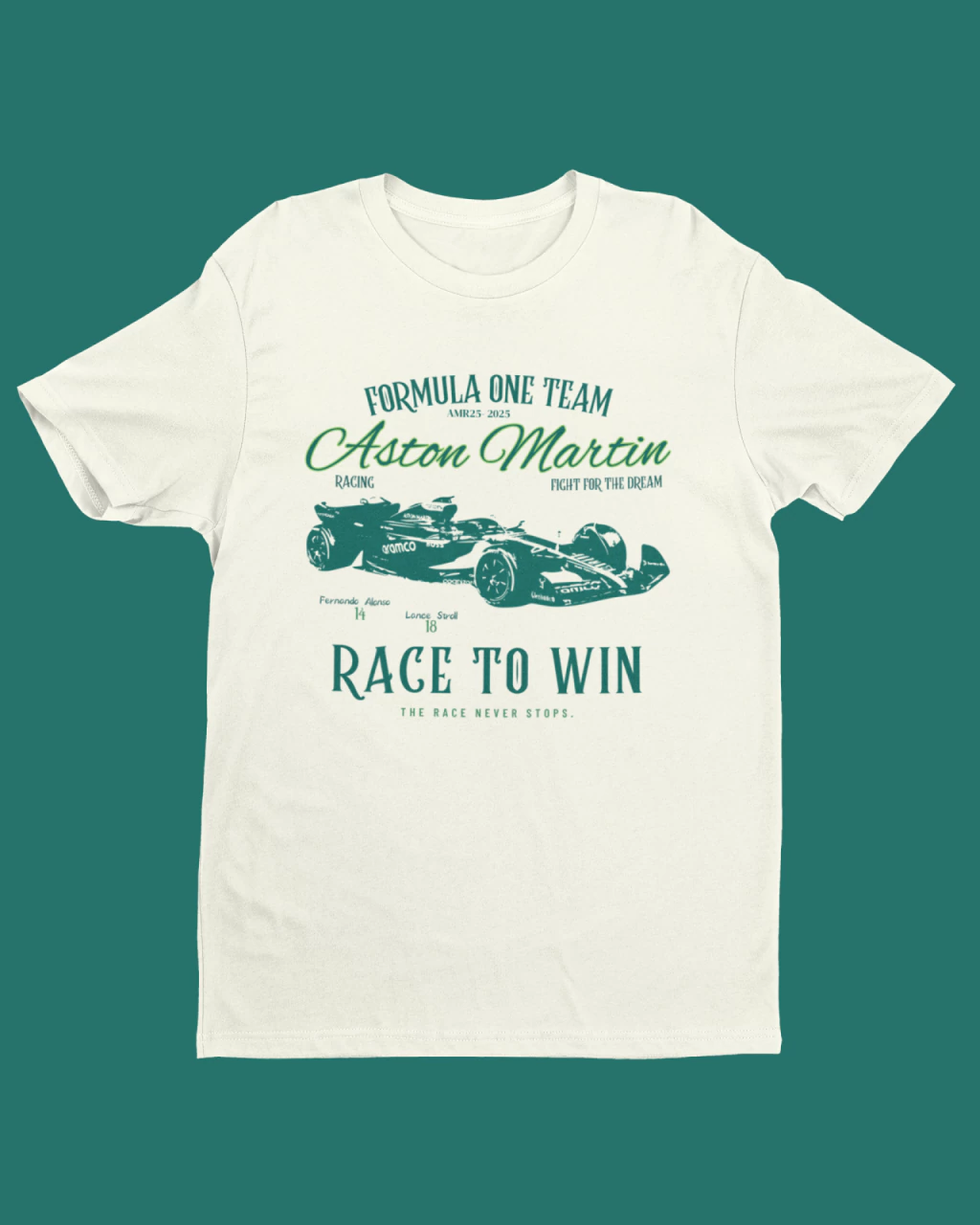 CAMISETA ASTON MARTIN ESTILO VINTAGE 2025 RACE TO WIN (100%ALGODÃO)
