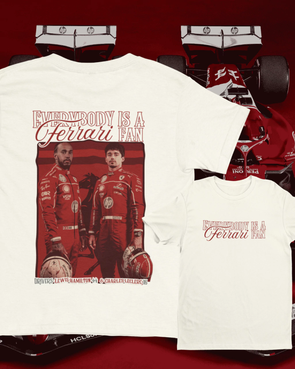 CAMISETA EVERYBODY IS A FERRARI FAN LEWIS E CHARLES [100% ALGODÃO]