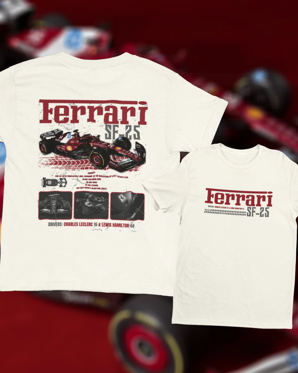 CAMISETA SCUDERIA FERRARI SF-25 LEWIS E CHARLES [100% ALGODÃO]