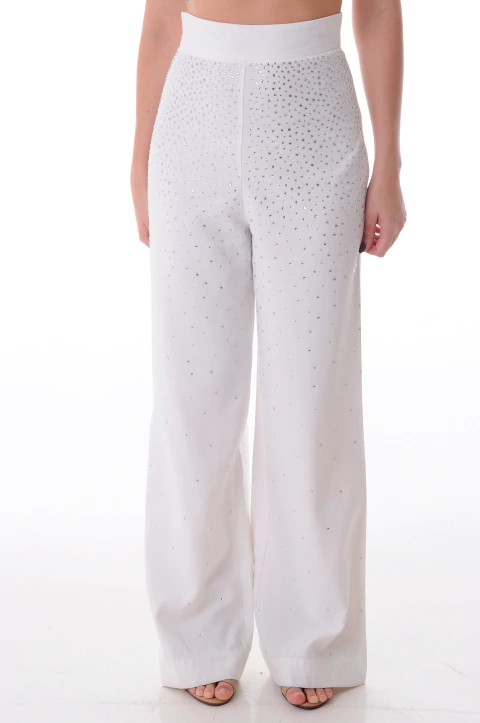 Calça Lore Wide Leg com Aplicações de Strass - comprar online
