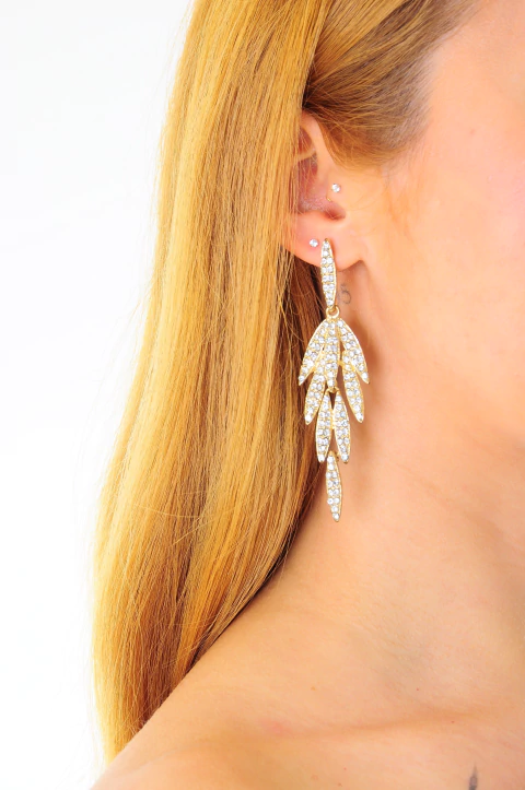 Brinco Folha com Strass - comprar online