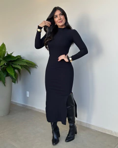 VESTIDO CANELADO MARCELY preto - comprar online